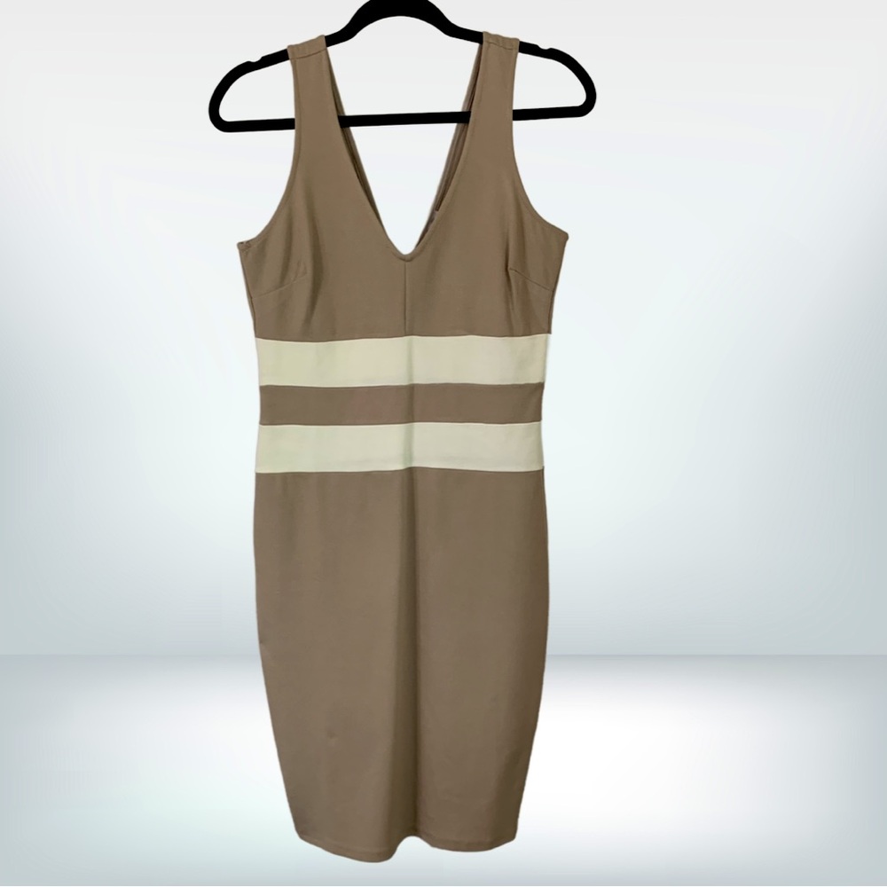 Guess Colorblock Sleeveless Tan and White Bodycon Dress, size M